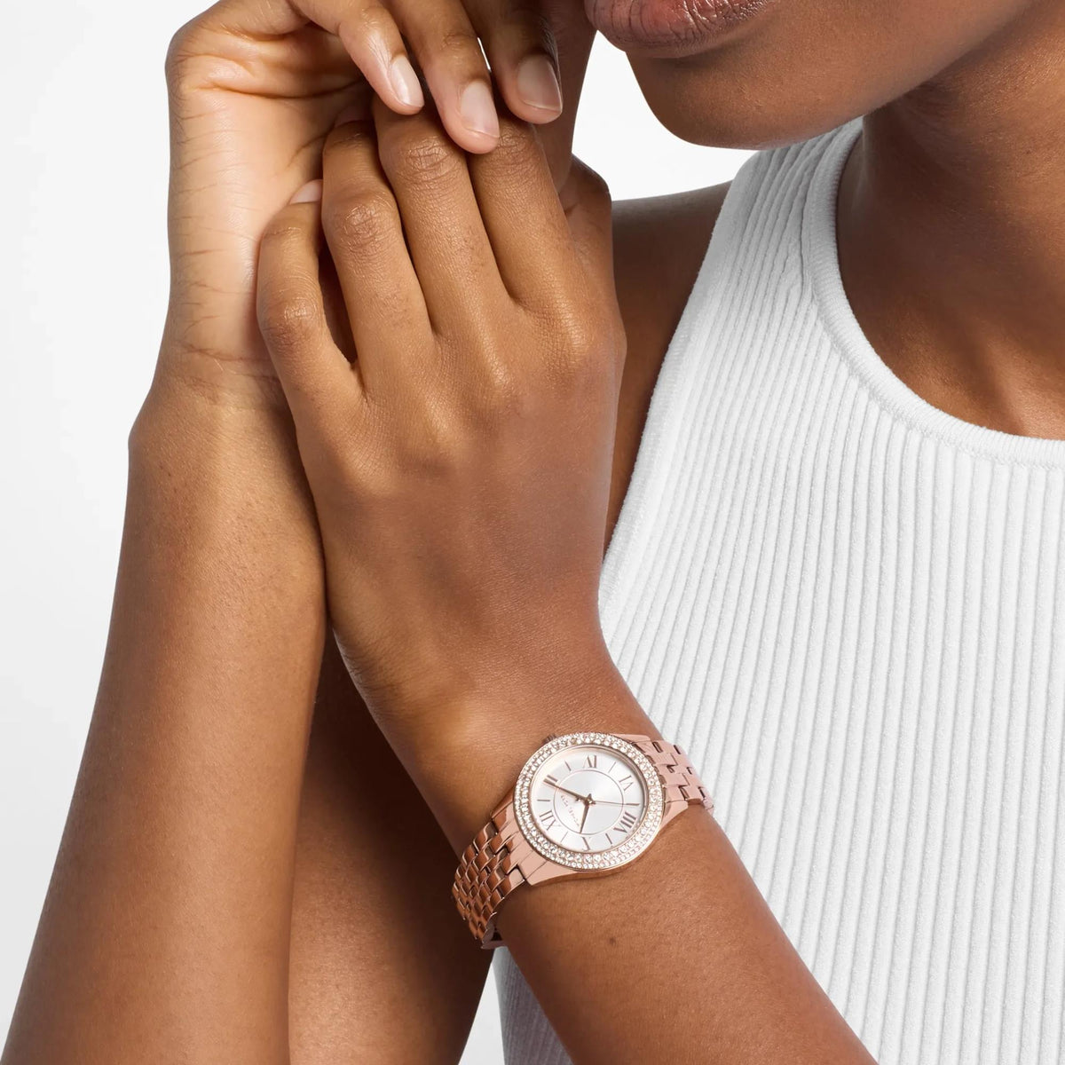 Michael Kors Harlowe Pavé 33mm White Dial Steel Ladies Quartz Watch MK7652