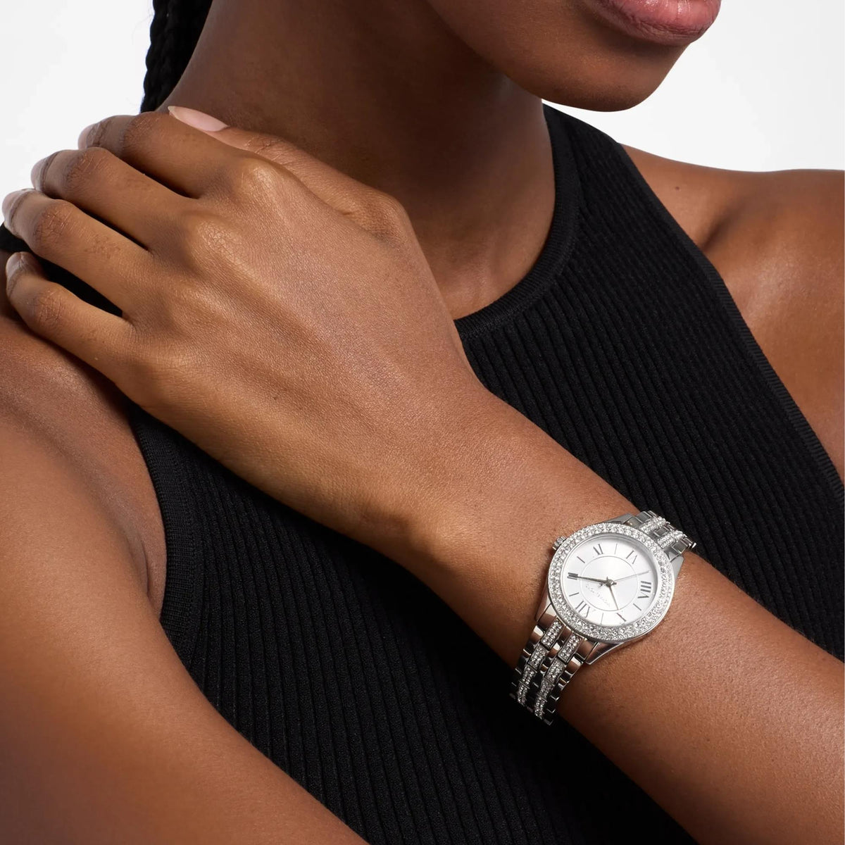Michael Kors Harlowe Pavé 33mm White Dial Steel Ladies Quartz Watch MK7653