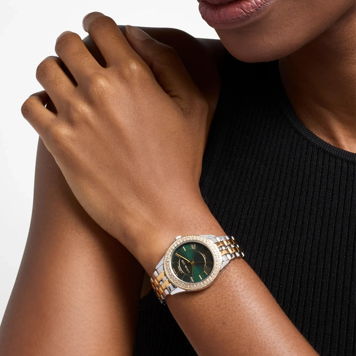 Michael Kors Harlowe Pavé 33mm Green Dial Steel Ladies Quartz Watch MK7654