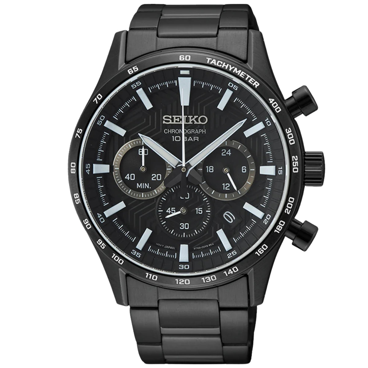 Seiko Essentials 43mm Chronograph Black Dial Steel Mens Quartz Watch SSB415P1