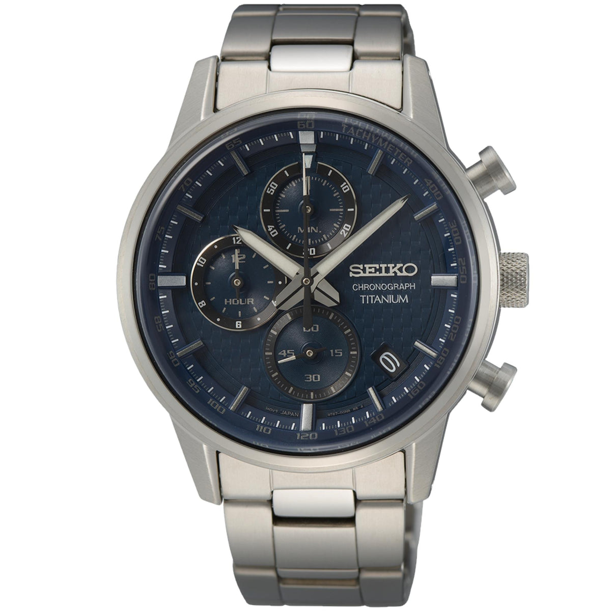 Seiko Essentials 41.5mm Chronograph Blue Dial Titanium Mens Quartz Watch SSB387P1