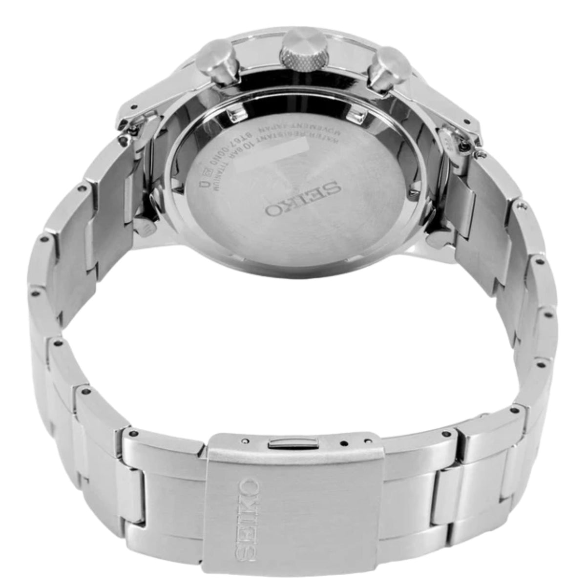 Seiko Essentials 41.5mm Chronograph Blue Dial Titanium Mens Quartz Watch SSB387P1