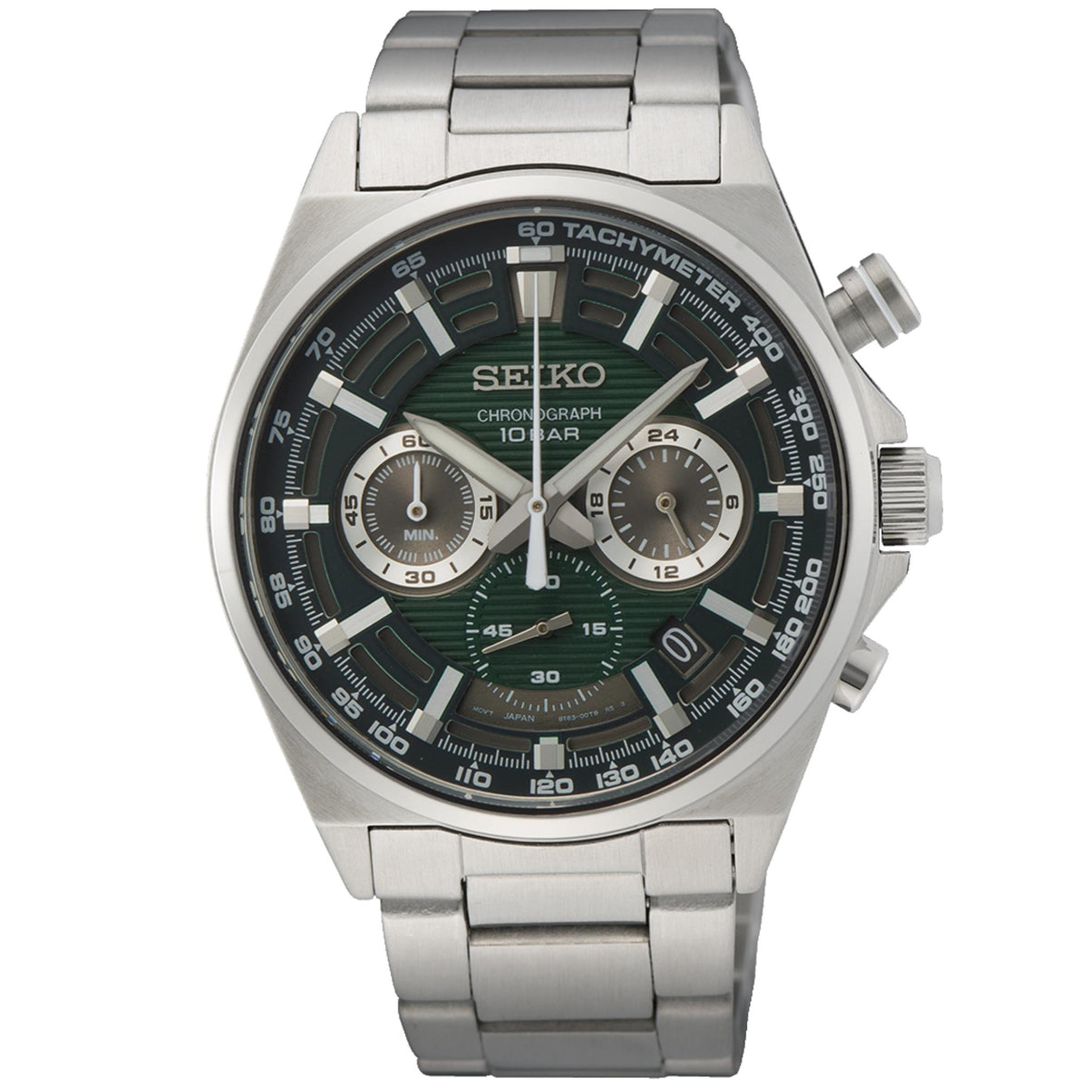 Seiko Essentials 41mm Chronograph Green Dial Steel Mens Quartz Watch SSB405P1