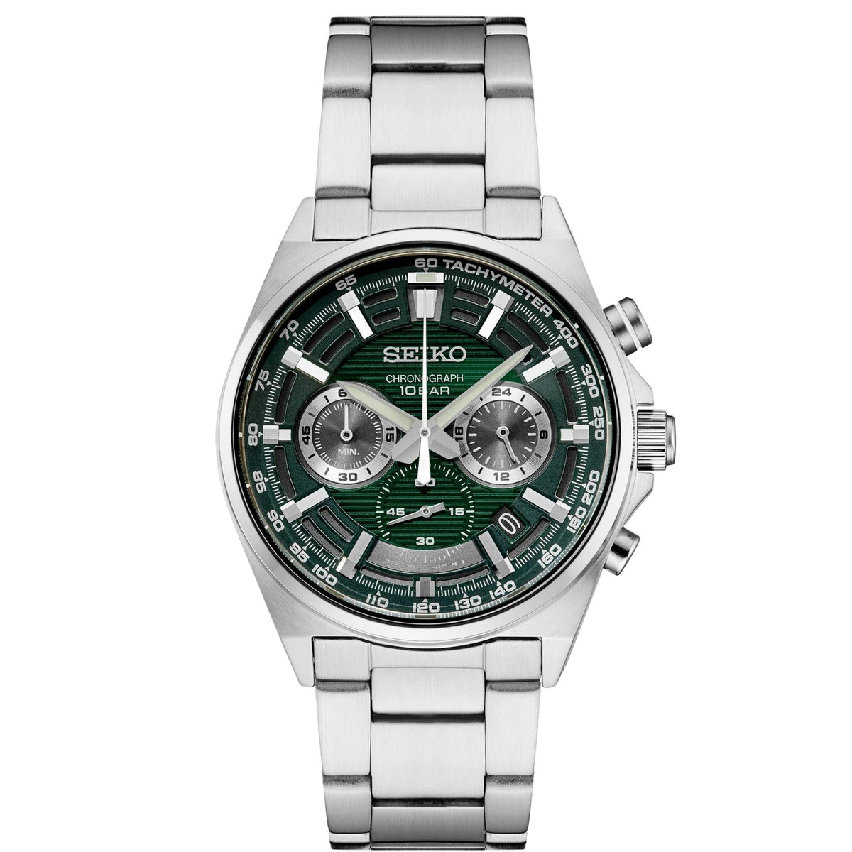 Seiko Essentials 41mm Chronograph Green Dial Steel Mens Quartz Watch SSB405P1