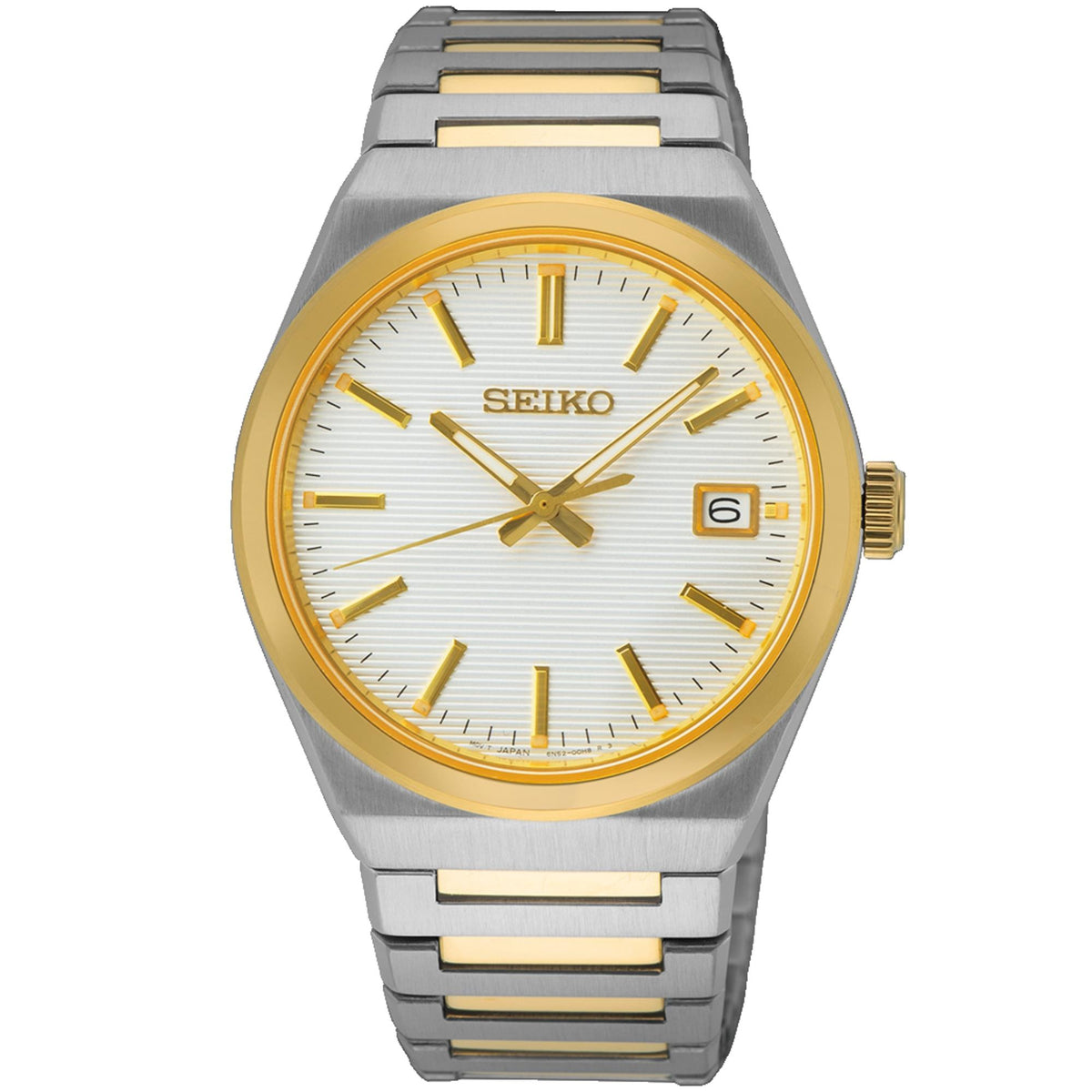 Seiko Essentials 39mm White Dial Steel and Gold-Plated Mens Quartz Watch SUR558P1