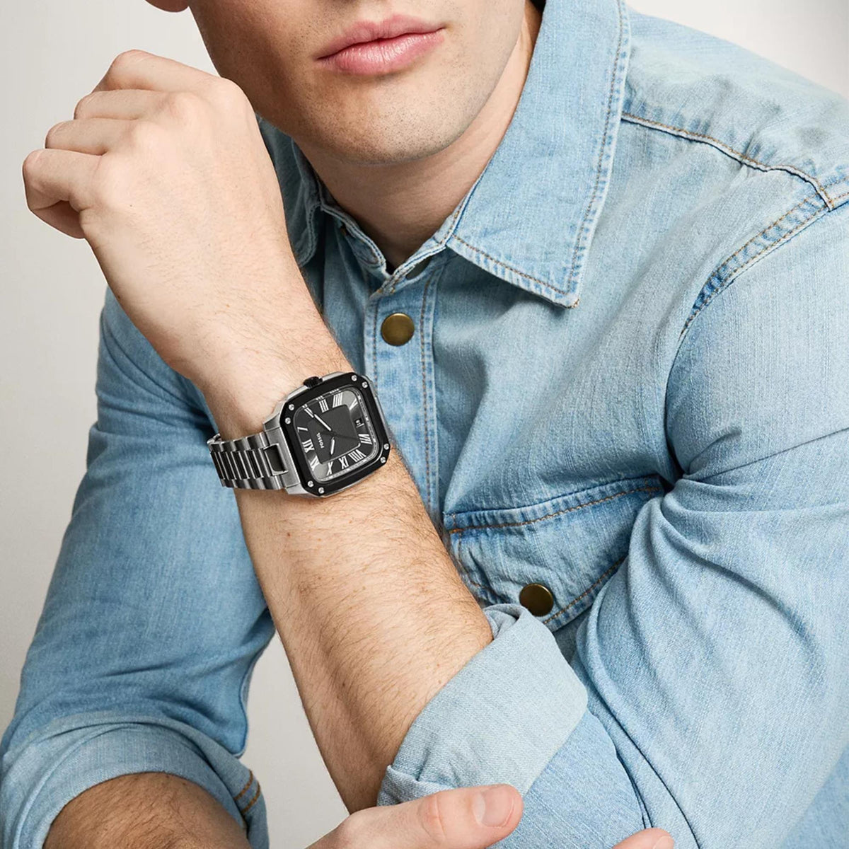 Fossil Crosby 42mm Grey Dial Steel Mens Quartz Watch FS6122