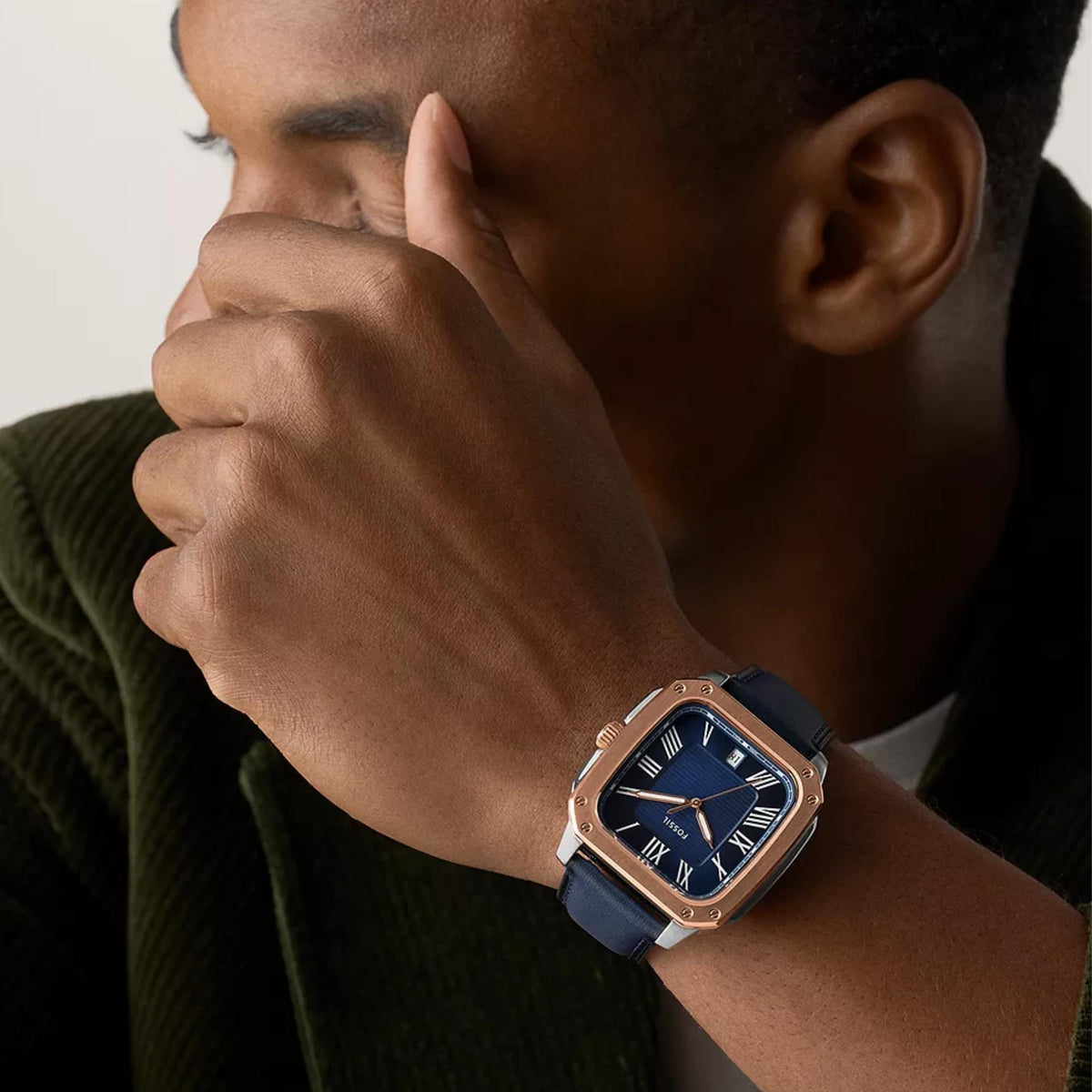 Fossil Crosby 42mm Blue Dial Leather Mens Quartz Watch FS6149