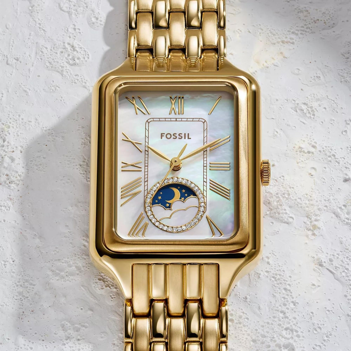Fossil Raquel 29mm Sun and Moon Mother of Pearl Dial Steel Ladies Quartz Watch ES5398