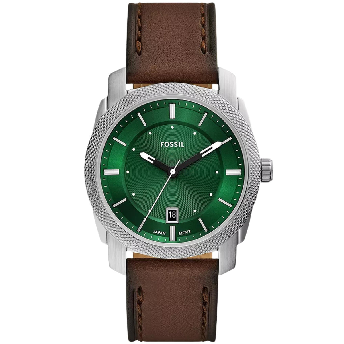 Fossil Machine 42mm Green Dial Leather Mens Quartz Watch FS6085