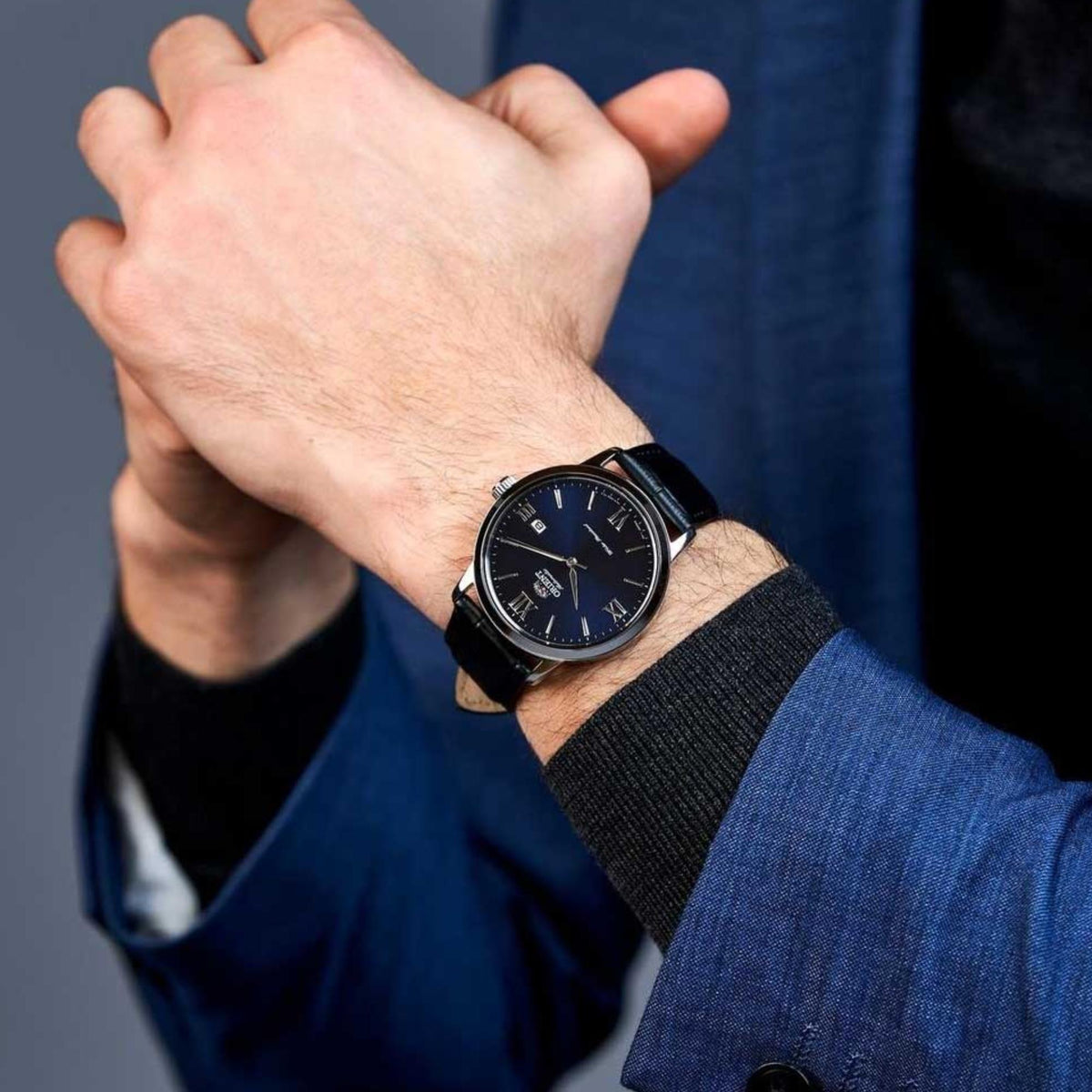 Orient Symphony 41mm Blue Dial Leather Mens Automatic Watch RA-AC0F11L30B