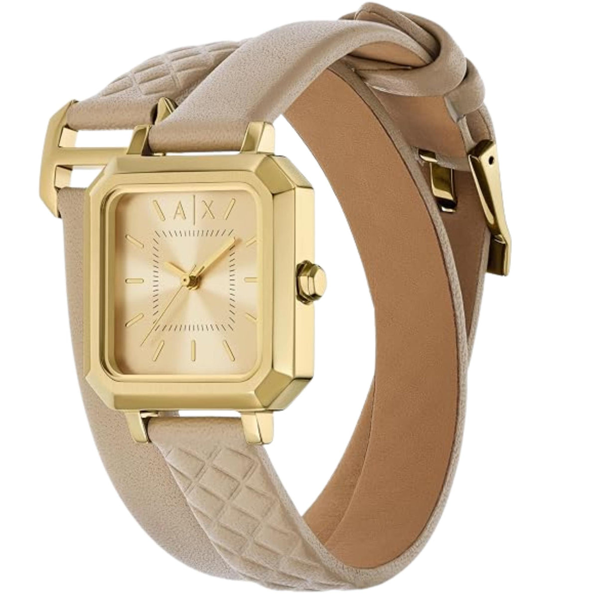 Armani Exchange Leila 27mm Yellow Gold-Tone Dial Leather Ladies Quartz Watch AX5728