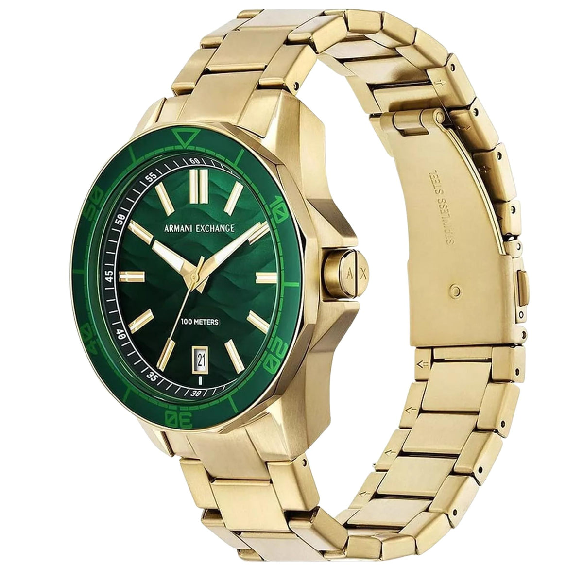 Armani Exchange Spencer 44mm Green Dial Yellow Gold-Tone Steel Mens Quartz Watch AX1951
