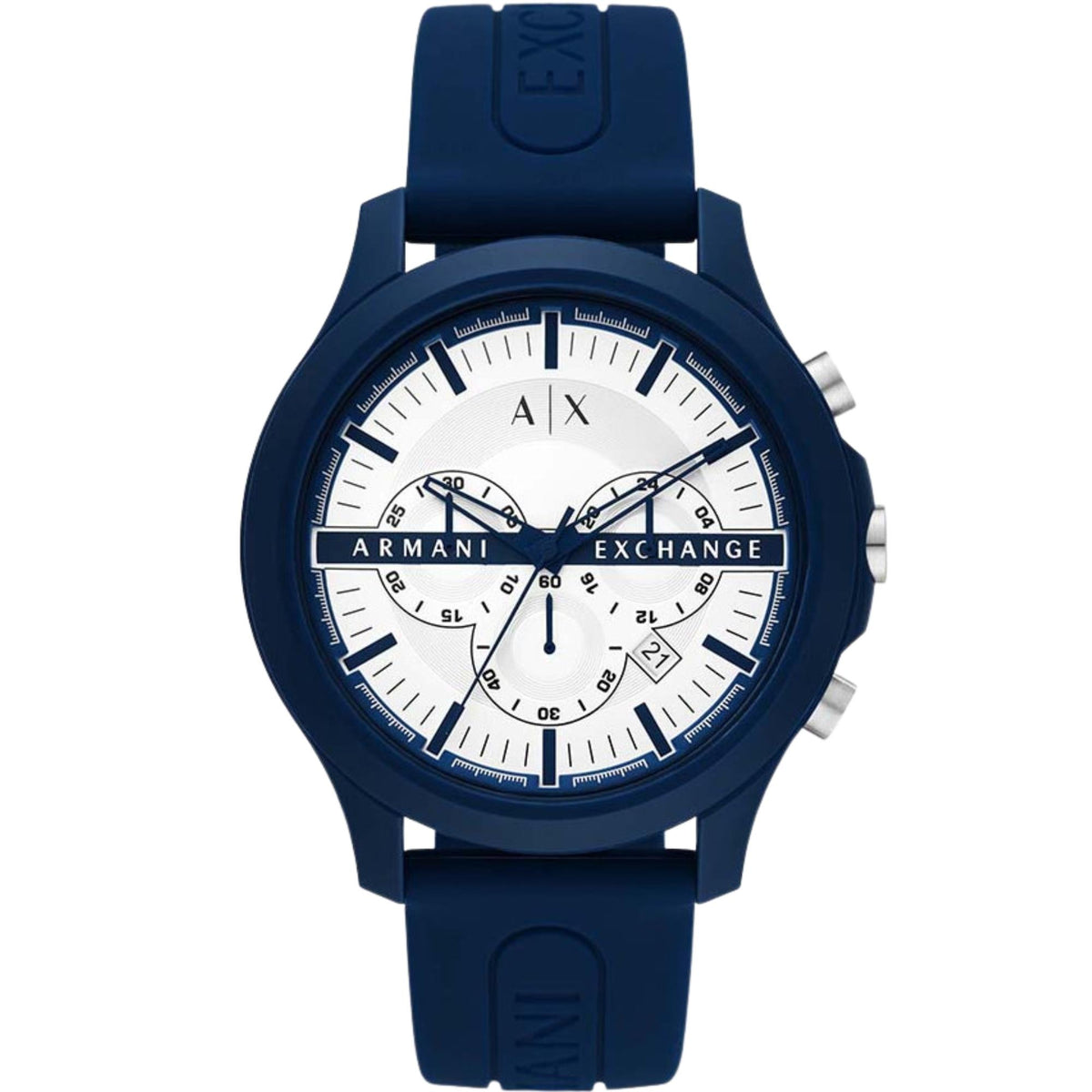Armani Exchange Hampton 46mm Chronograph White Dial Silicone Mens Quartz Watch AX2437