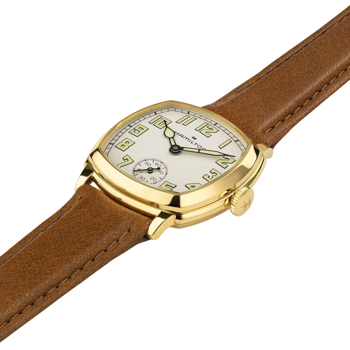 Hamilton American Classic Cushion 30mm Beige Dial Yellow Gold-Tone Steel Leather Manual-Wind Watch H36119520