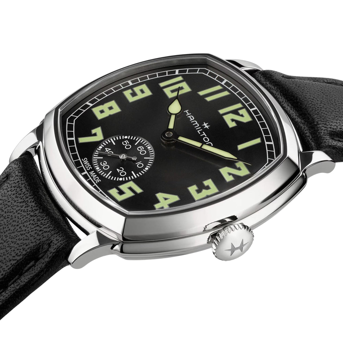 Hamilton American Classic Cushion 34mm Black Dial Leather Mens Manual-Wind Watch H36129730