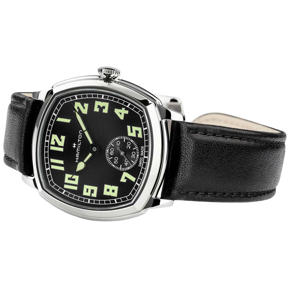 Hamilton American Classic Cushion 34mm Black Dial Leather Mens Manual-Wind Watch H36129730