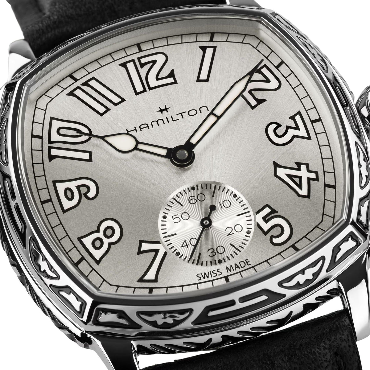 Hamilton American Classic Cushion Mechanical 34mm Silver Dial Leather Mens Manual-Wind Watch H36149710