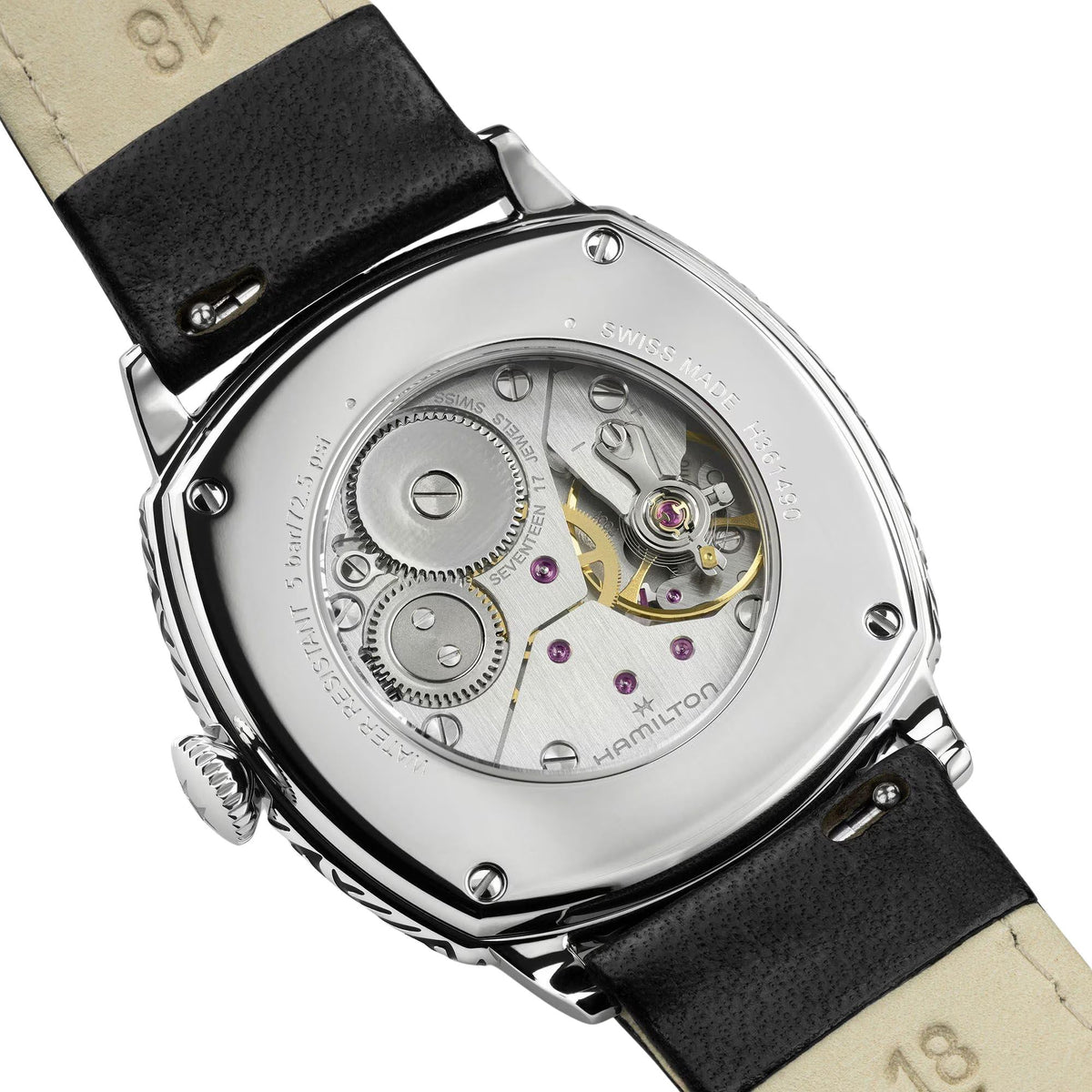 Hamilton American Classic Cushion Mechanical 34mm Silver Dial Leather Mens Manual-Wind Watch H36149710