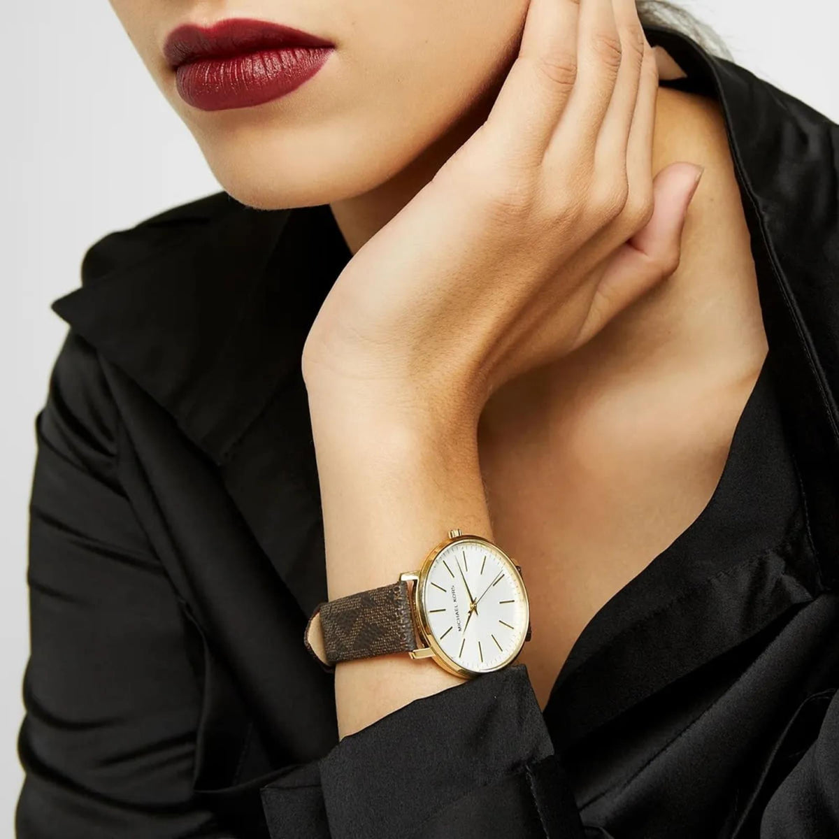Michael Kors Pyper 38mm Silver Dial Yellow Gold-Tone Steel Leather Ladies Quartz Watch MK2857