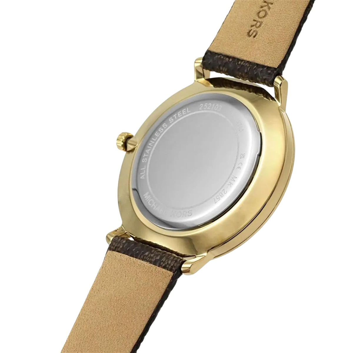 Michael Kors Pyper 38mm Silver Dial Yellow Gold-Tone Steel Leather Ladies Quartz Watch MK2857