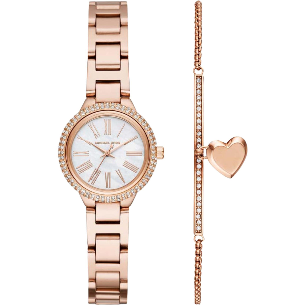 Michael Kors Taryn 25mm Mother of Pearl Dial Rose Gold-Tone Steel Ladies Quartz Watch and Bracelet Gift Set MK3858