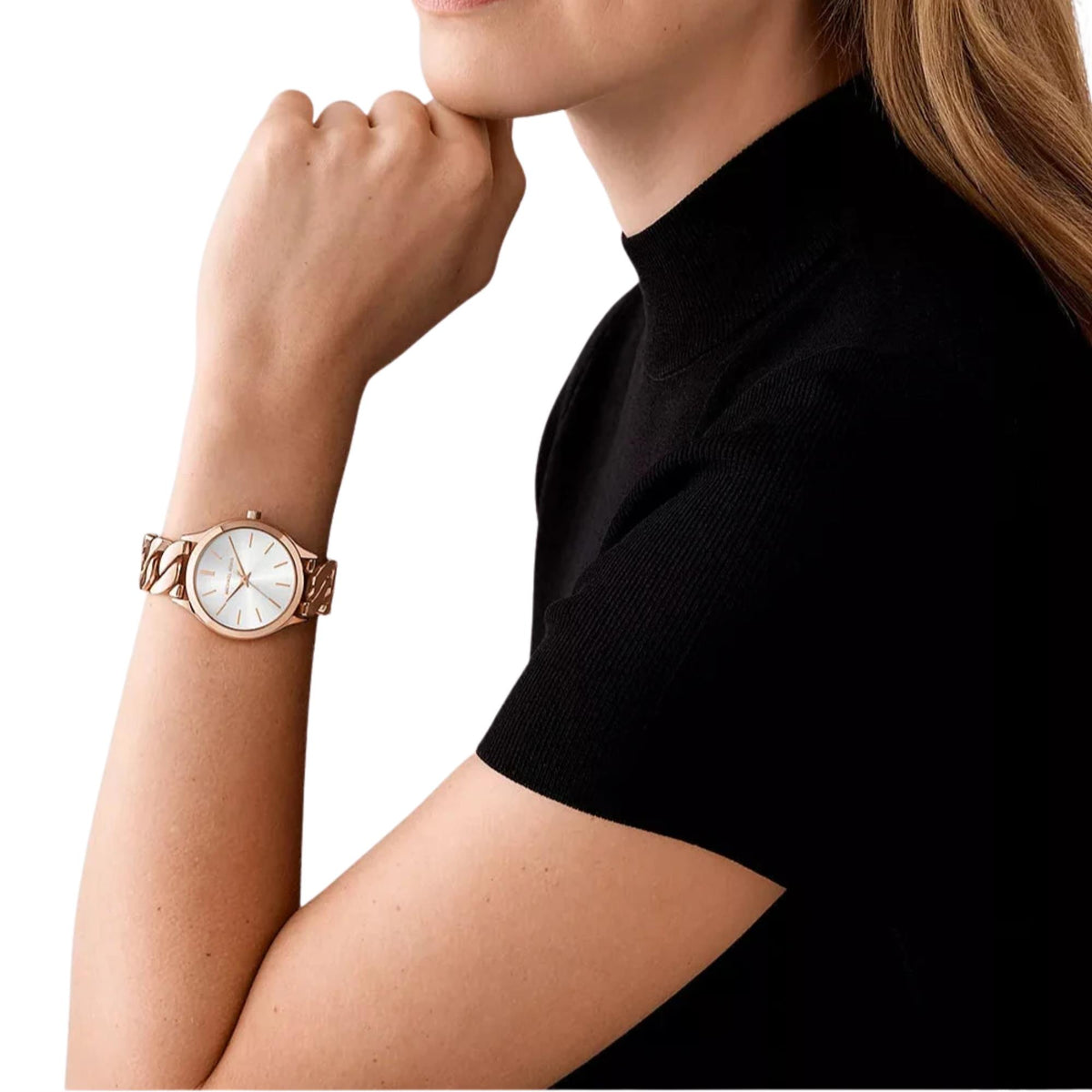 Michael Kors Slim Runway 38mm White Dial Rose Gold-Tone Steel Ladies Quartz Watch MK7473