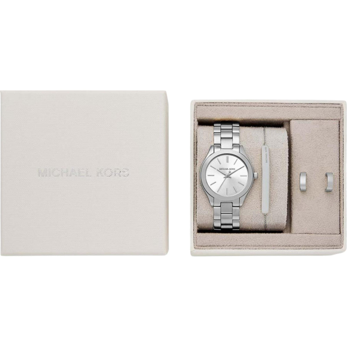 Michael Kors Slim Runway 32mm Silver Dial Steel Ladies Quartz Watch Gift Set MK7563SET