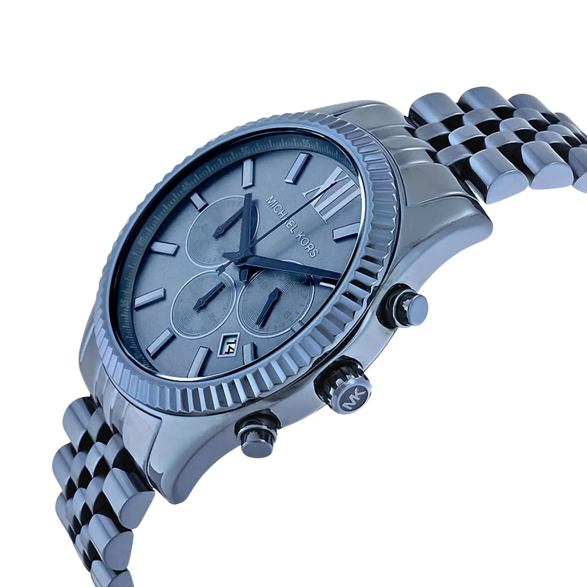 Michael Kors Lexington 45mm Chronograph Blue Dial Steel Mens Quartz Watch MK8480