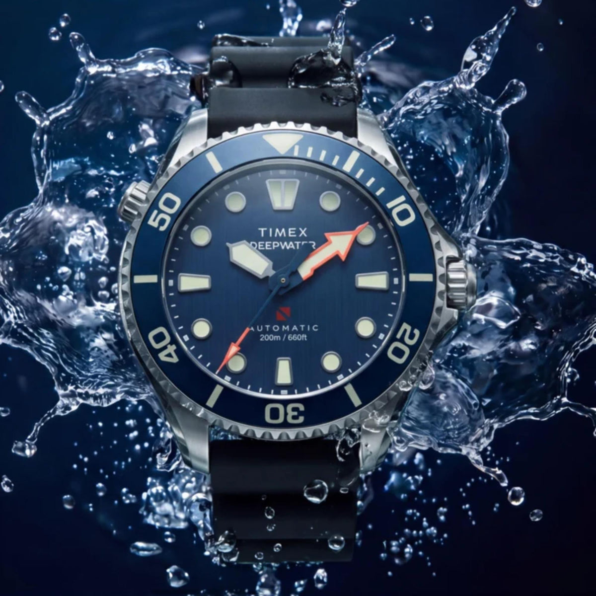 Timex Deepwater Meridian 44mm Blue Dial Rubber Mens Automatic Watch TW3A01700