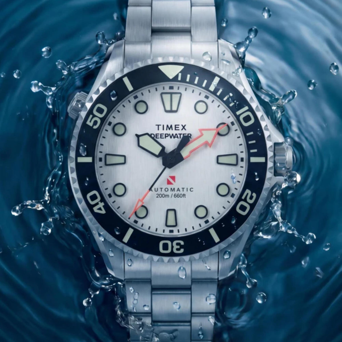 Timex Deepwater Meridian 44mm White Dial Steel Mens Automatic Watch TW3A01600