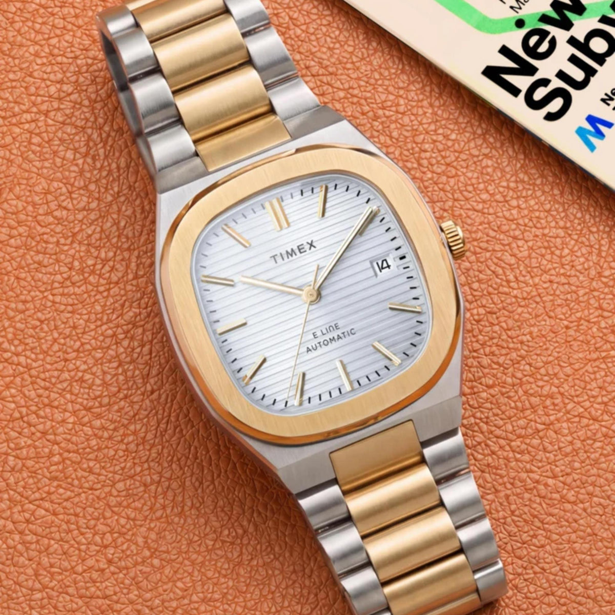 Timex E Line 38mm Silver Dial Two-Tone Steel Mens Automatic Watch TW6A00600