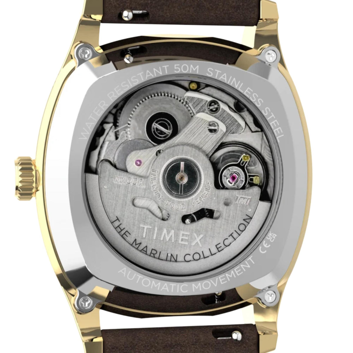 Timex Marlin Chatham 36mm Black Dial Yellow Gold-Tone Steel Leather Mens Automatic Watch TW2Y84500