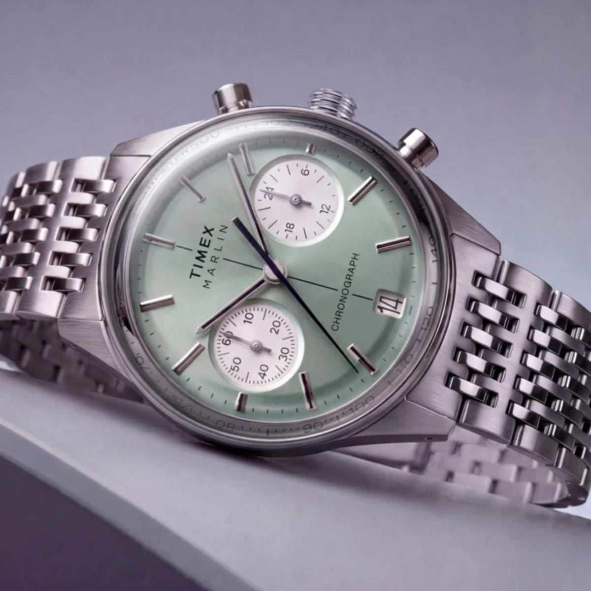 Timex Marlin Jet 40mm Chronograph Green Dial Steel Mens Meca-Quartz Watch TW2Y89800