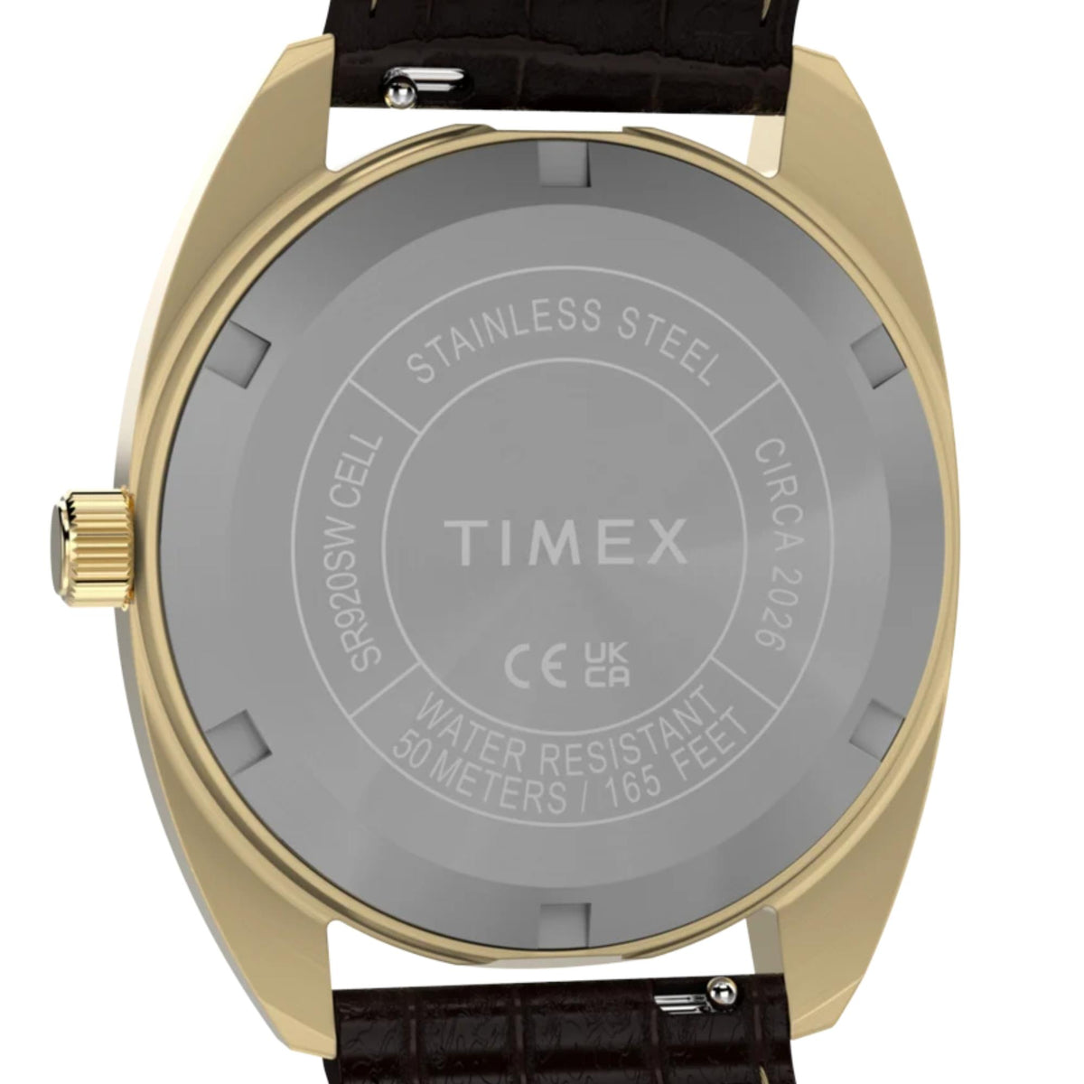 Timex Reissue 1976 Rotary Phone 37mm Black Dial Yellow Gold-Tone Steel Leather Mens Quartz Watch TW2Y82100