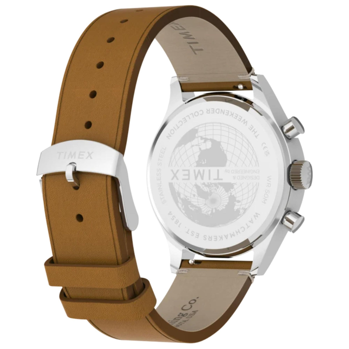 Timex Weekender New England 40mm Chronograph Cream Dial Leather Mens Quartz Watch TW2Y85000