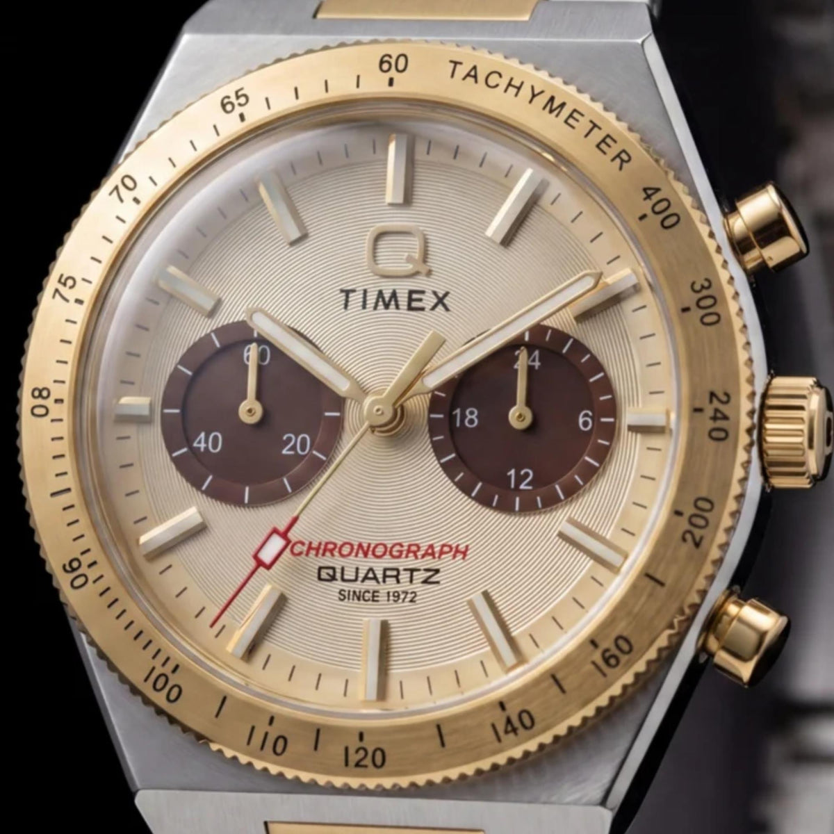 Timex Q Timex Continental 36mm Chronograph Gold Dial Two-Tone Steel Quartz Watch TW2Y92300