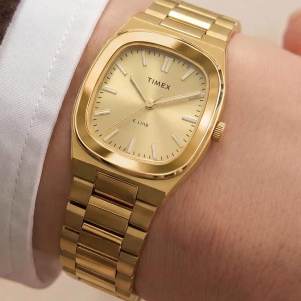 Timex E Line 30mm Champagne Dial Yellow Gold-Tone Steel Ladies Quartz Watch TW6A00900