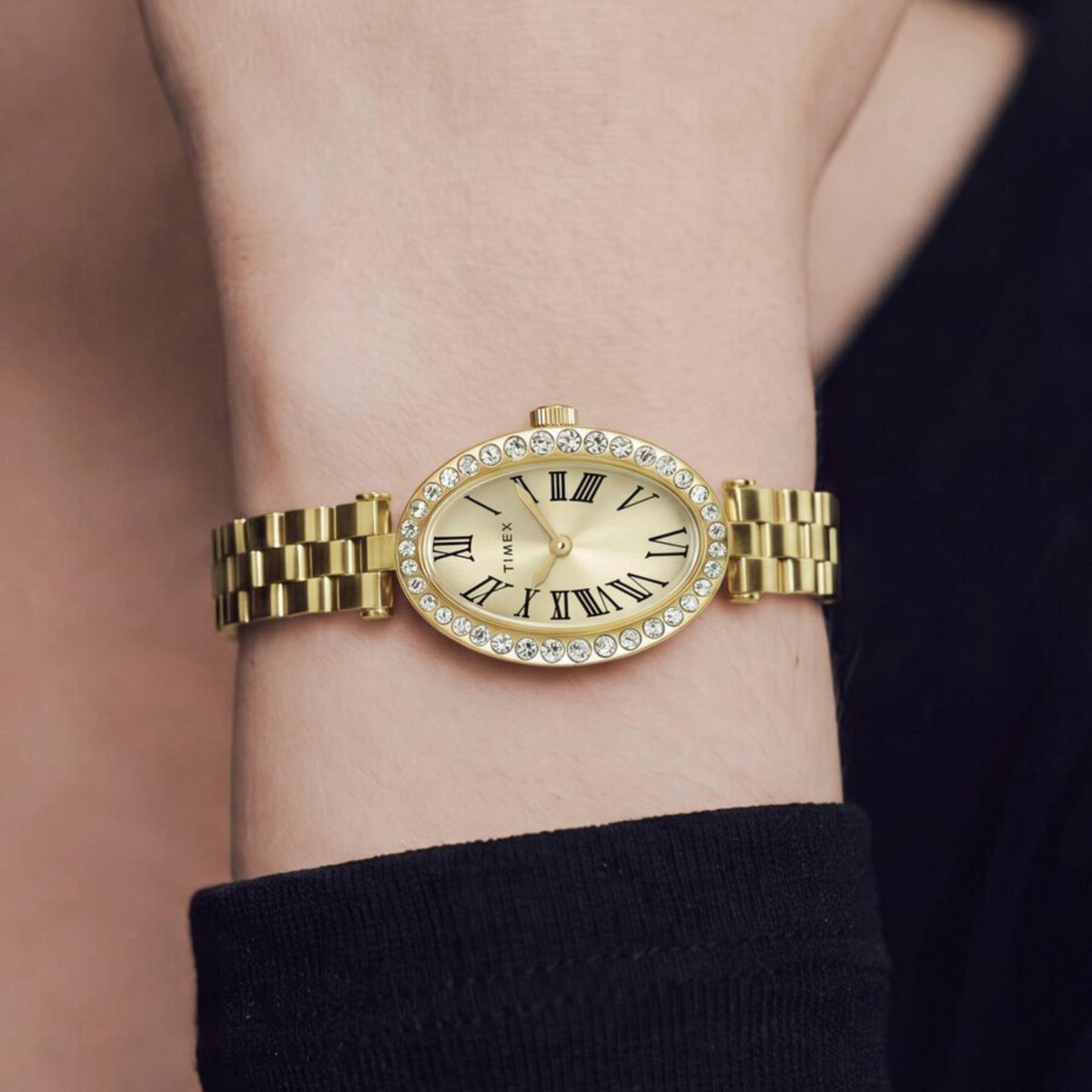 Timex Trend Cavatina 19mm Champagne Dial Yellow Gold-Tone Steel Ladies Quartz Watch TW2Y90100