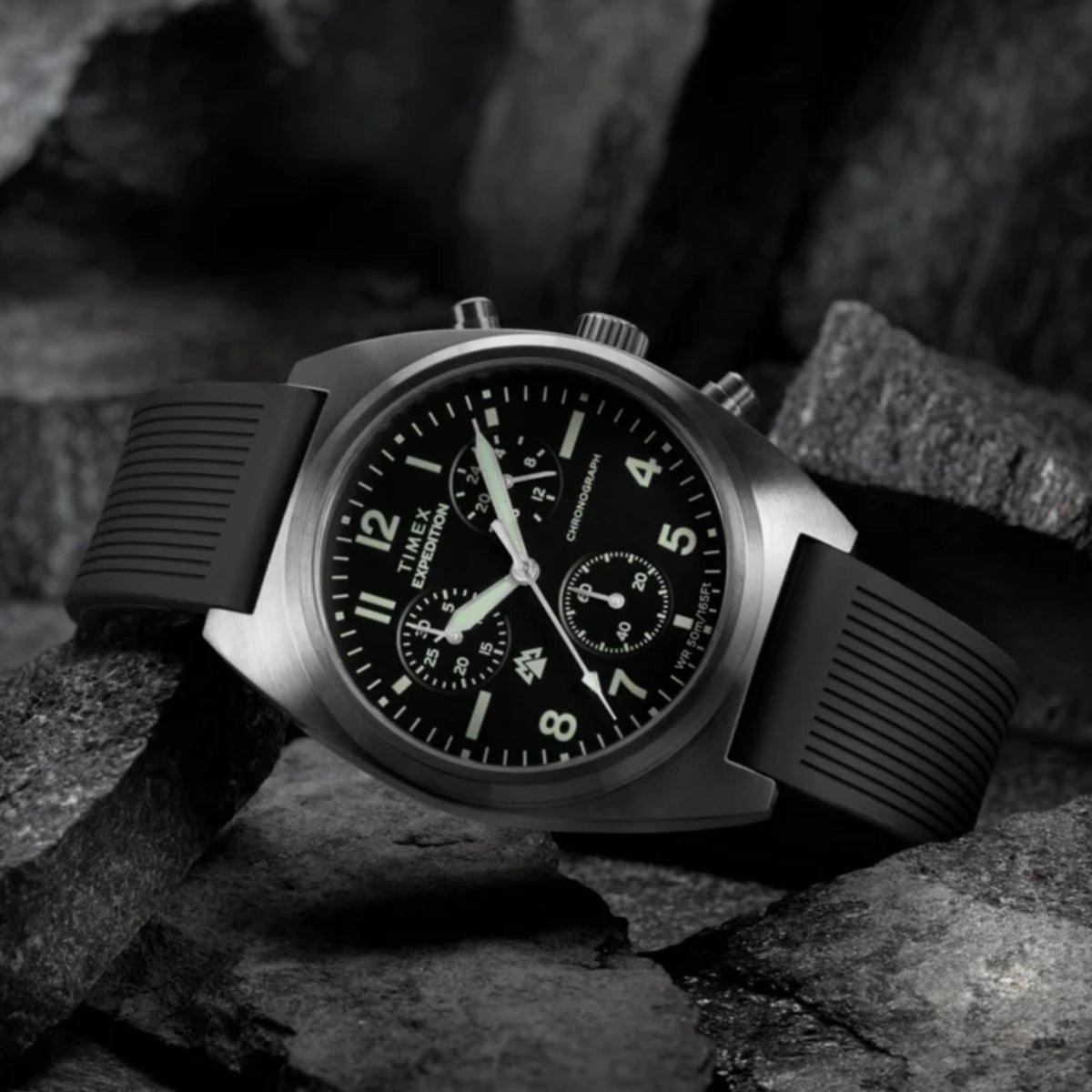 Timex Expedition Capstone 41mm Chronograph Black Dial Silicone Mens Quartz Watch TW2Y61000
