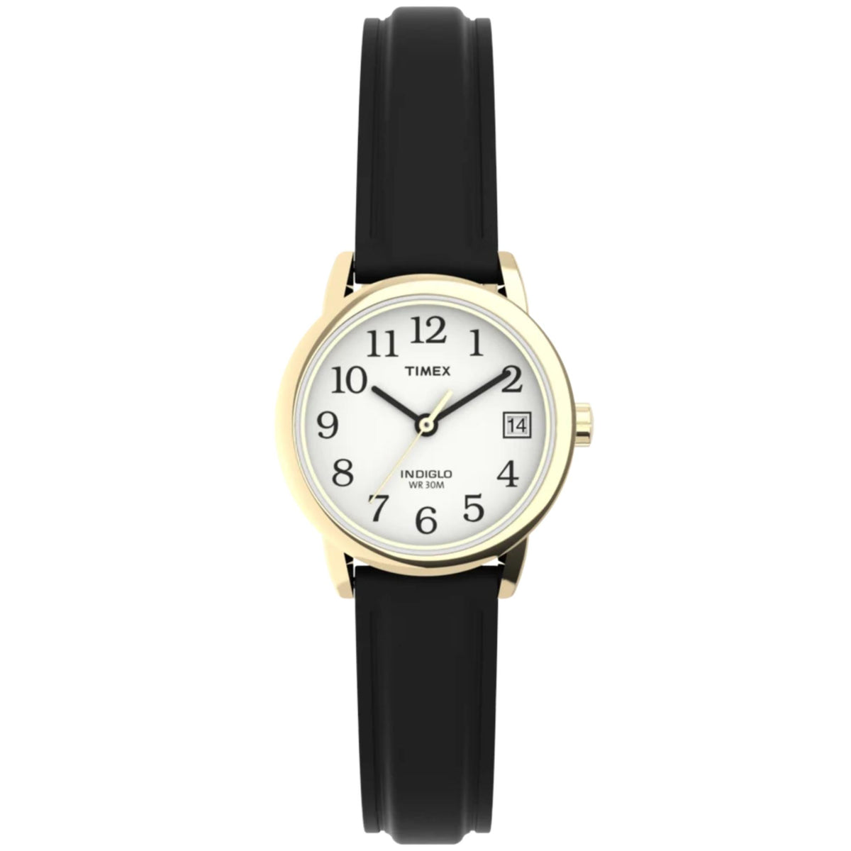 Timex Easy Reader 25mm White Dial Yellow Gold-Tone Steel Leather Ladies Quartz Watch T2H341