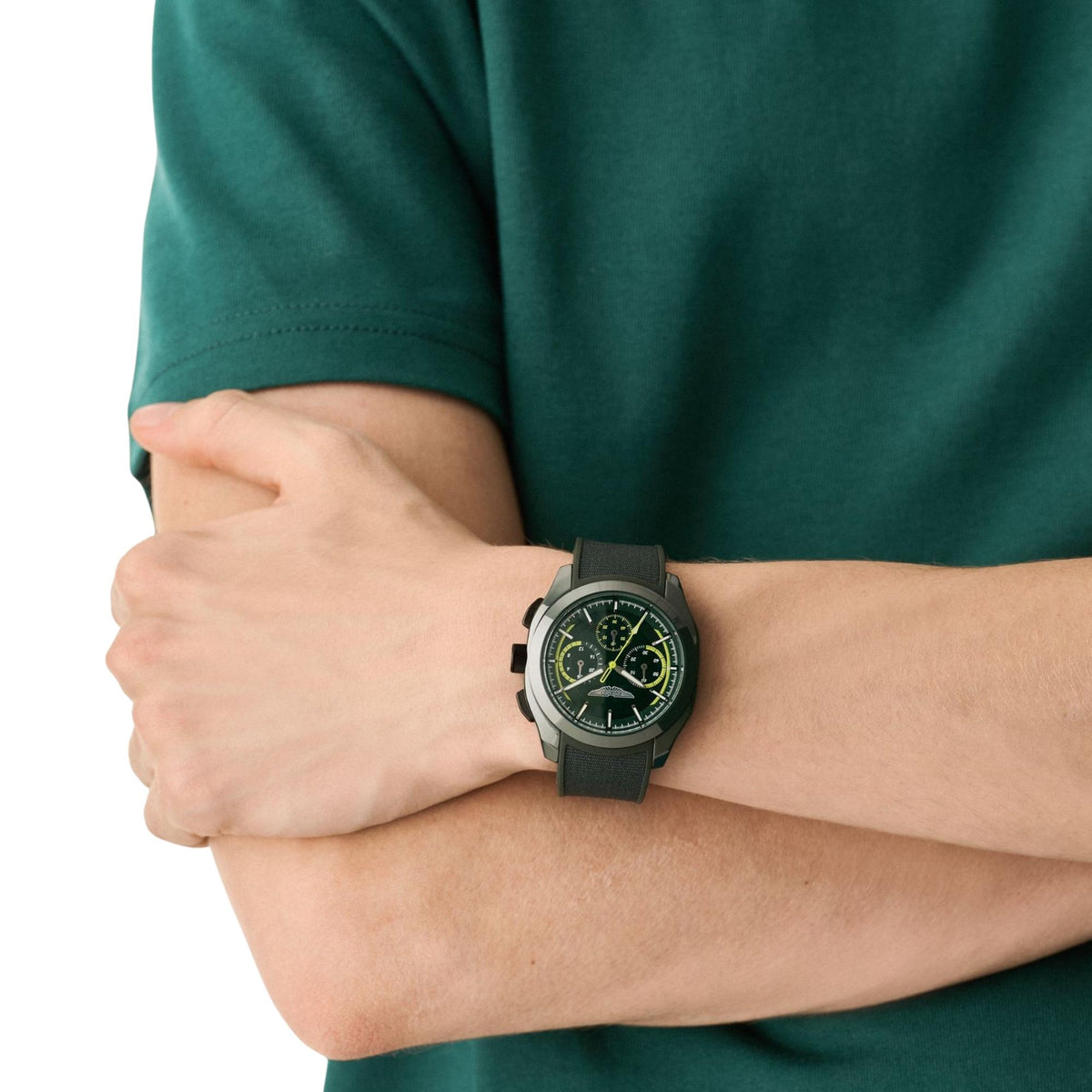 Aston Martin Thrill CRT 42mm Chronograph Green Dial Silicone Mens Quartz Watch MTRC2F602
