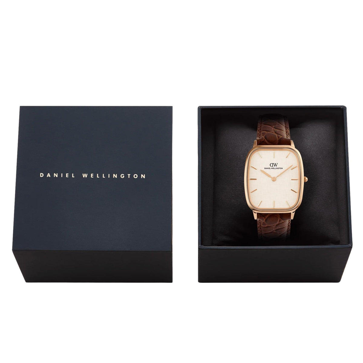 Daniel Wellington Marlon 32mm Rose Gold Dial Rose Gold-Tone Steel Leather Ladies Quartz Watch DW00100955