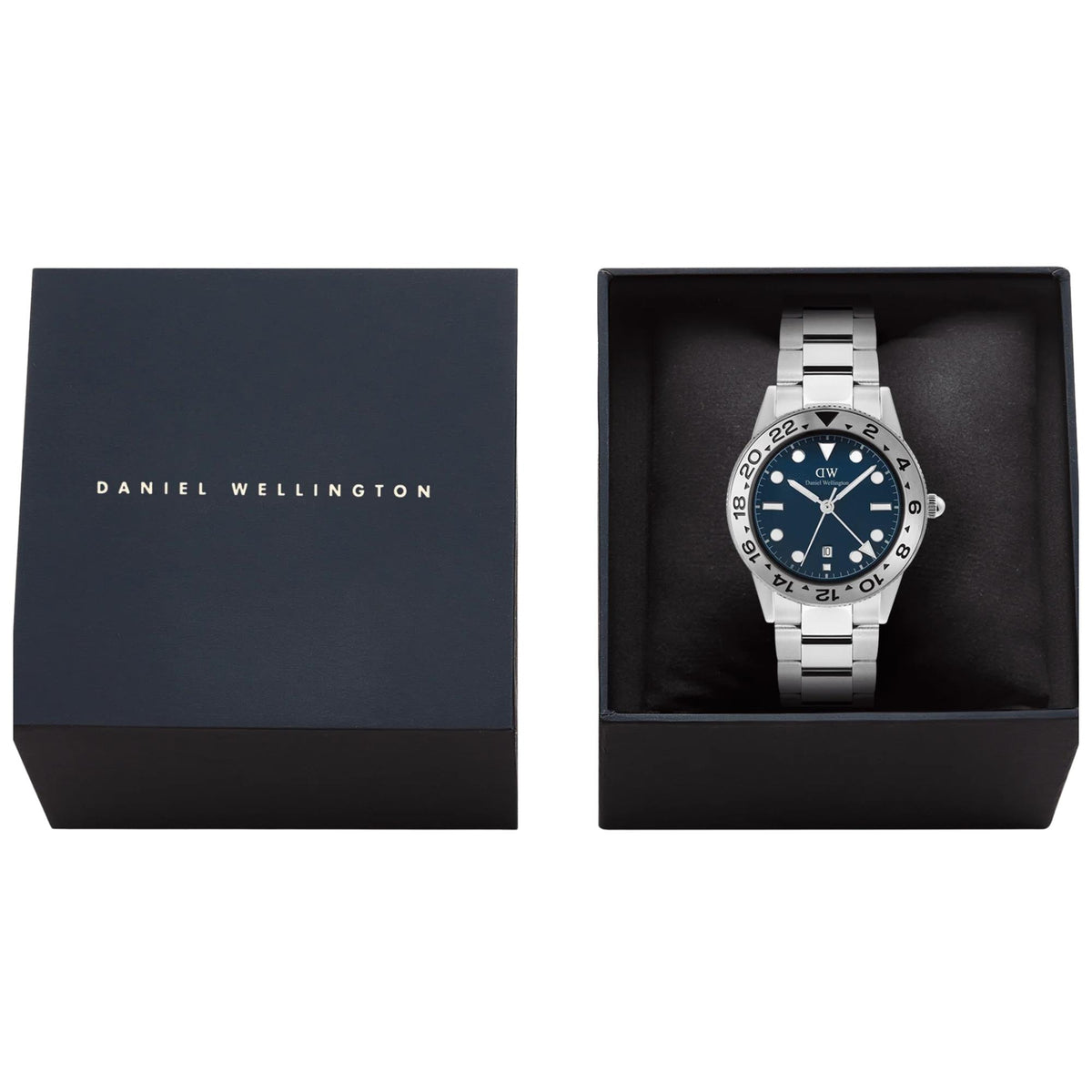 Daniel Wellington Iconic 40mm GMT Blue Dial Steel Mens Quartz Watch DW00100922