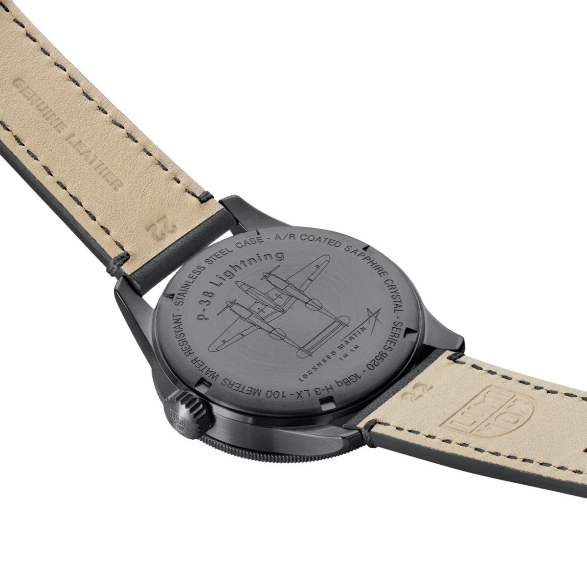 Luminox P-38 Lightning 'Air Pilot' 42mm GMT Blue Dial Leather Mens Quartz Watch XA.9523