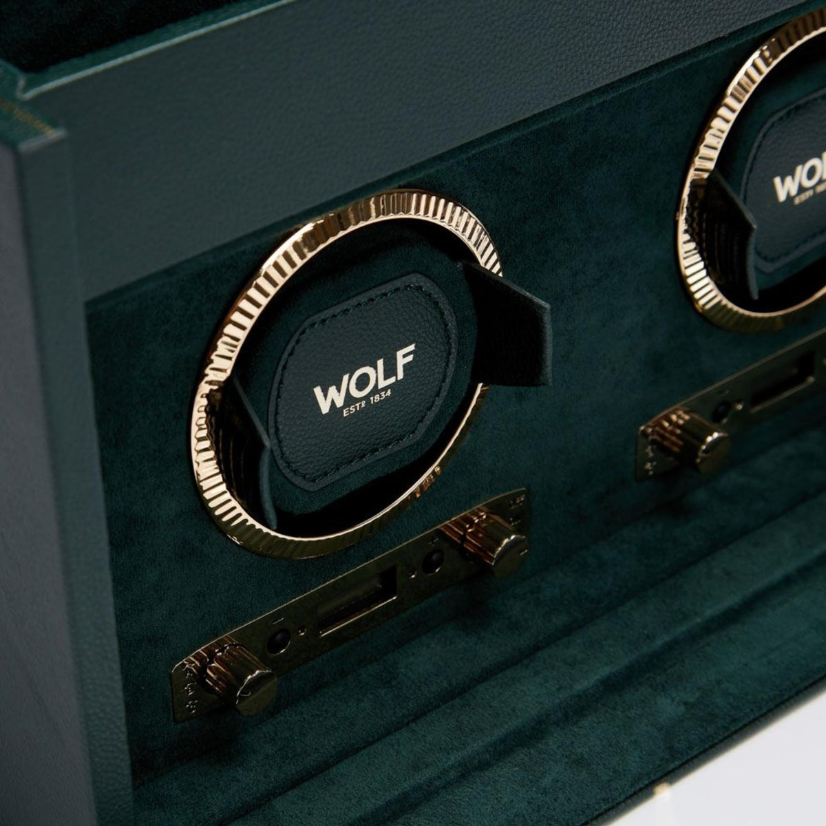 WOLF British Racing Green Double Watch Winder with Storage 792241
