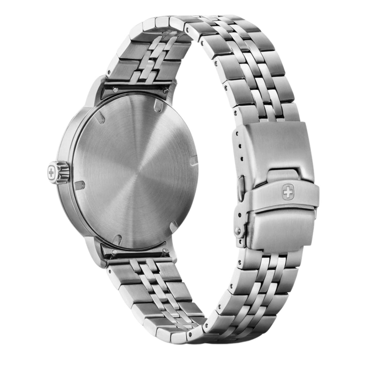Wenger Urban Classic 01.1731.121 back view showing solid stainless steel case back and deployant clasp