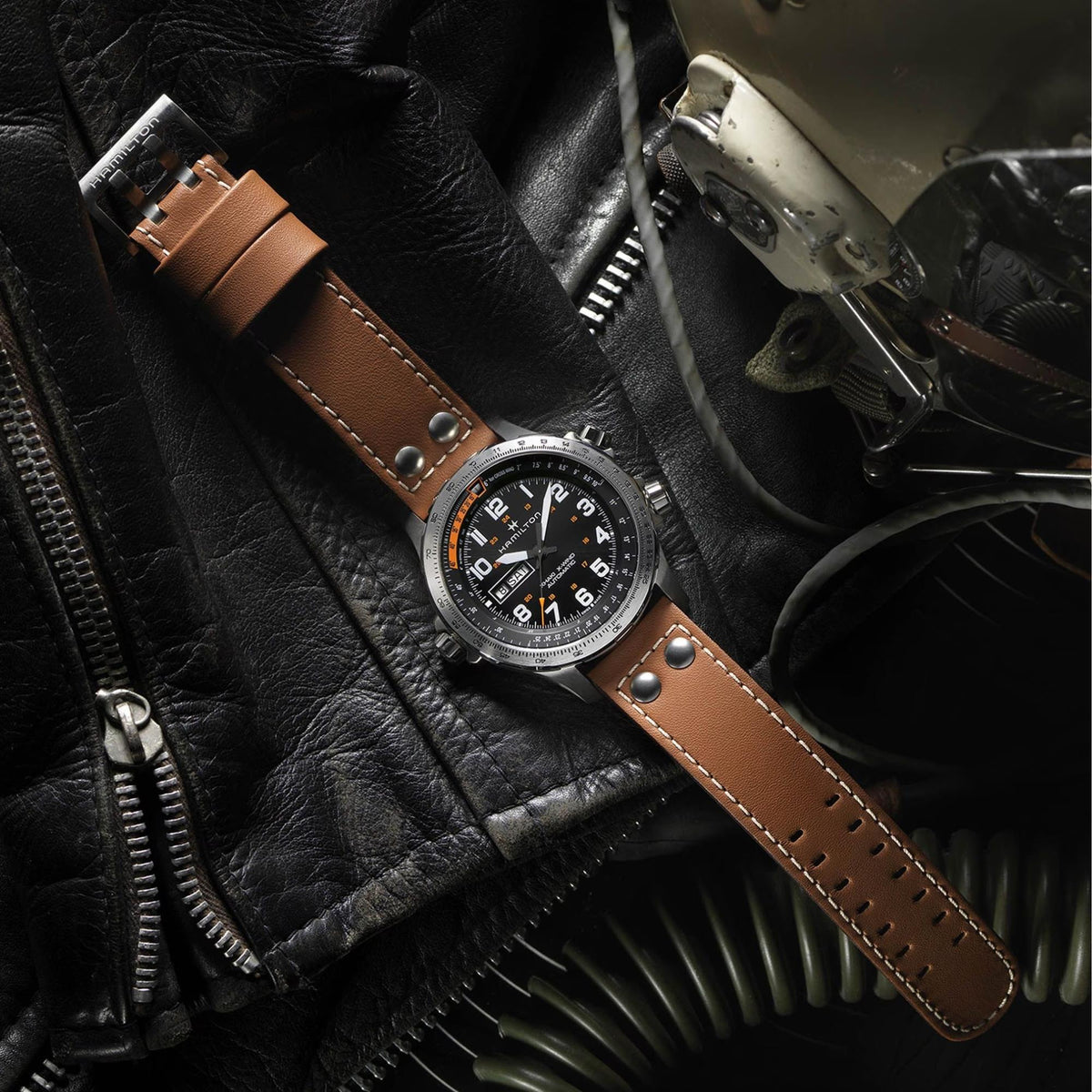 Hamilton Khaki Aviation X-Wind 45mm Black Dial Leather Mens Automatic Watch H77755533