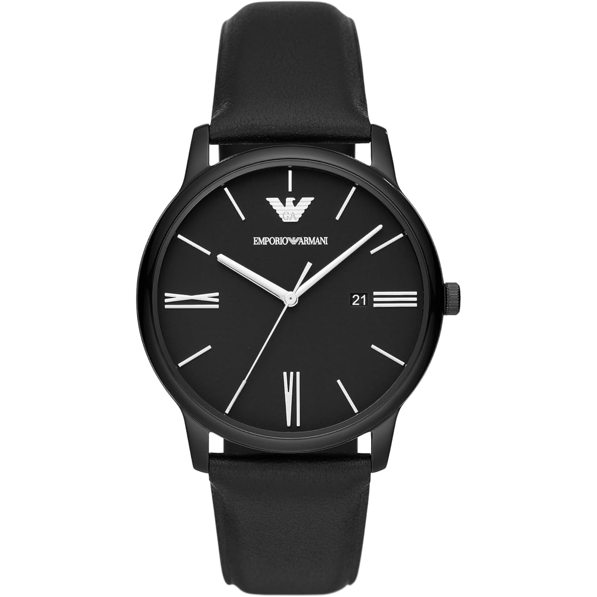 Emporio Armani Gianni T-Bar 42mm Black Dial Leather Mens Quartz Watch AR11573