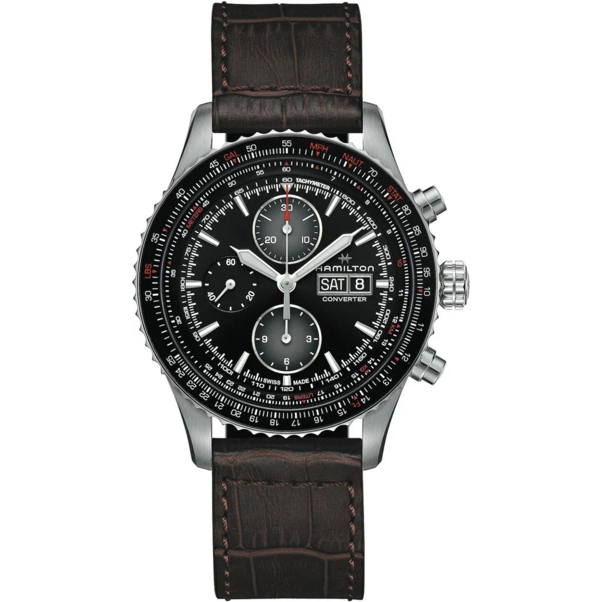 Hamilton Khaki Aviation 44mm Chronograph Black Dial Leather Mens Automatic Watch H76726530