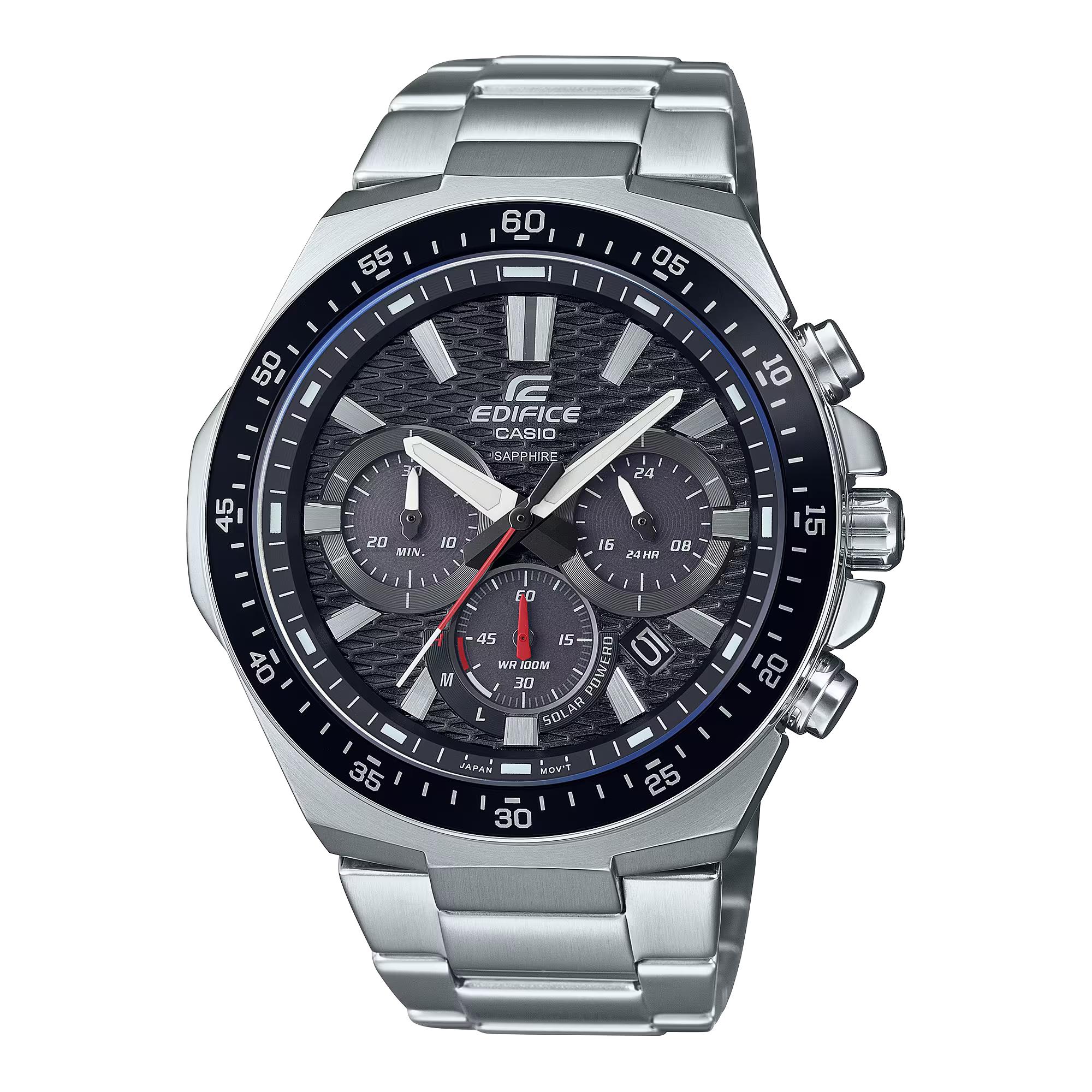 Casio Edifice Solar Quarz Schwarzes Zifferblatt Edelstahlarmband Herren Uhr EFS-S600D-1A4VUEF